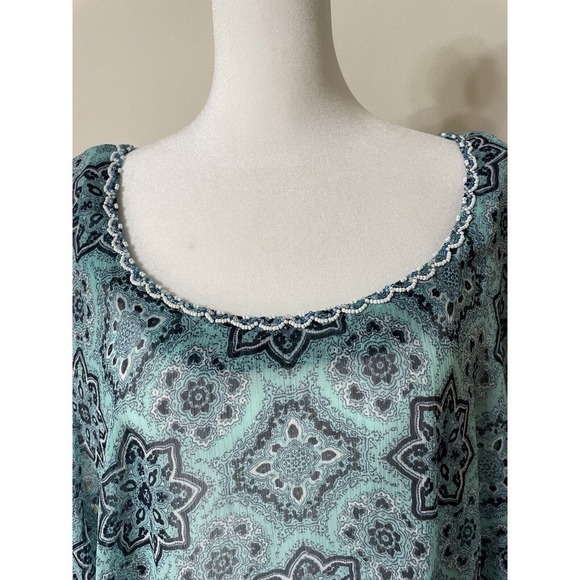 Womens Plus 3X Spring Career Casual Semi Sheer Short Sleeved Blue Handmade Tunic - Picture 2 of 8